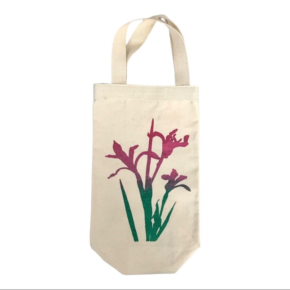 Lily Flower Canvas Tote & Gift Bag Pink & Green